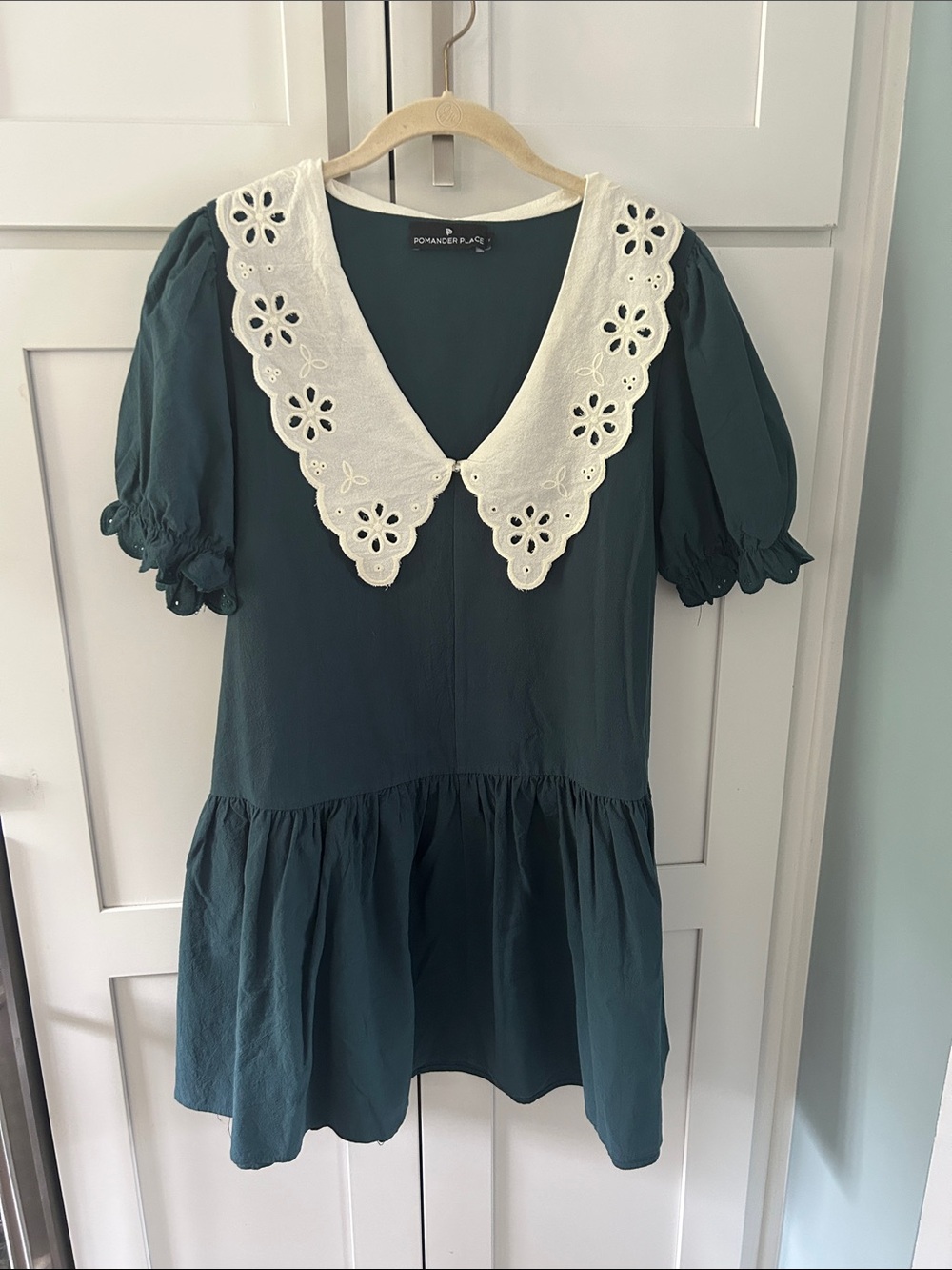 Pomander Place Teal Tunic Dress with White Eyelet Collar - Picture 1 of 5